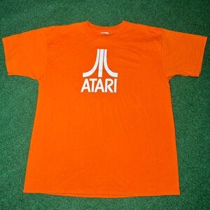 Vintage 90s Y2K Atari Retro Video Game Promo Large Orange T Shirt